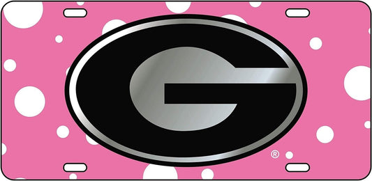 Georgia Bulldogs Pink Polka Dots Laser License Plate