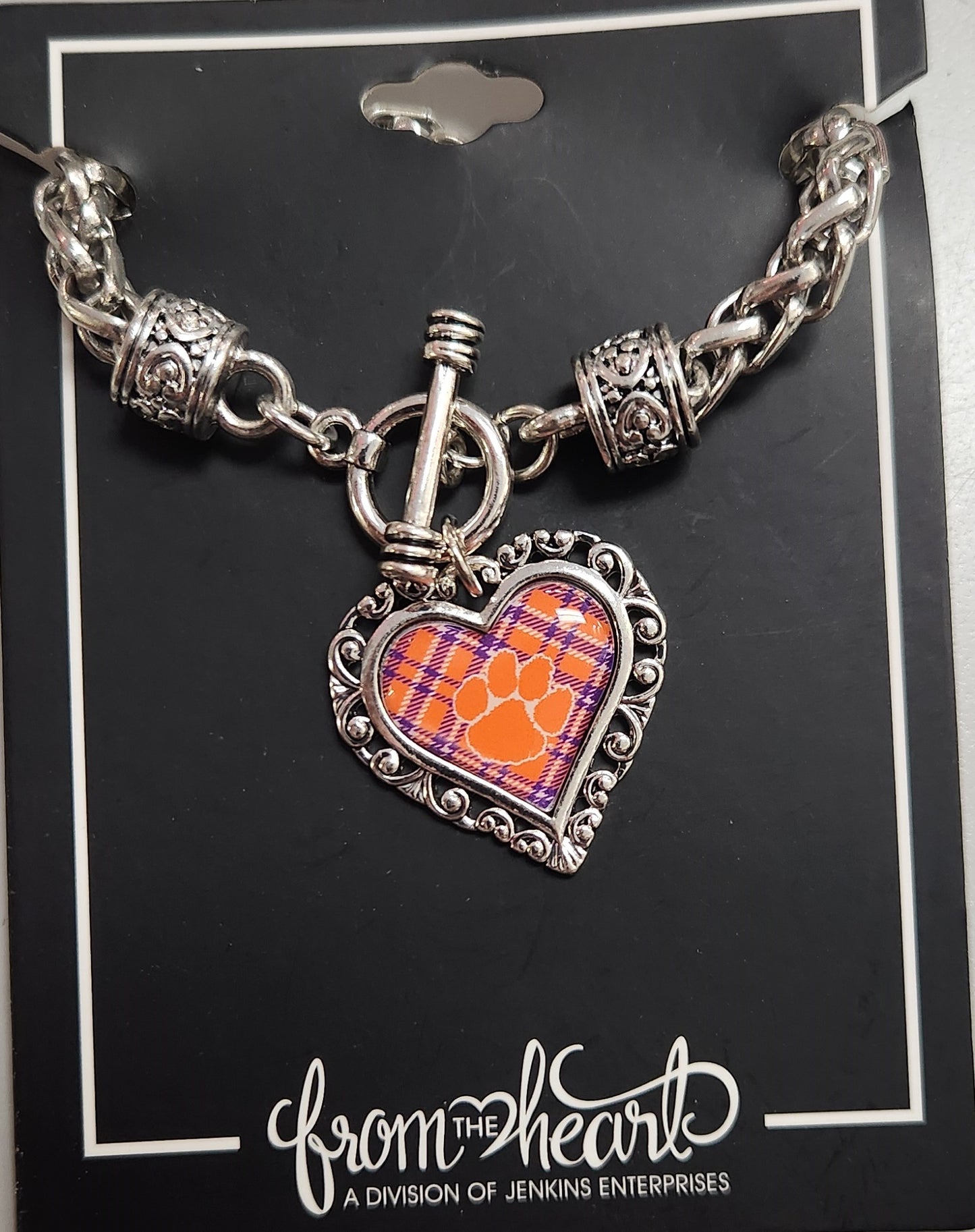 Clemson Tigers Heart/Plaid Bracelet