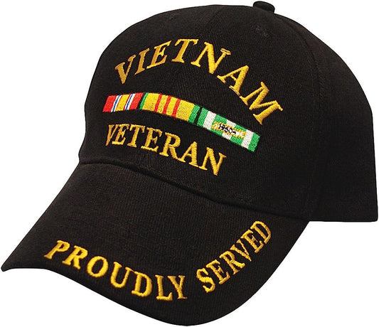 Proudly Served Service-Ribbon Vietnam Veteran Baseball Cap, Black, One Size