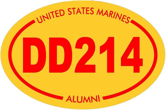 United States Marines DD214 Alumni Oval Yellow Sticker