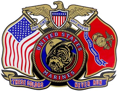 These Colors Never Run Bull Dog w/ American and USMC Flags Decal