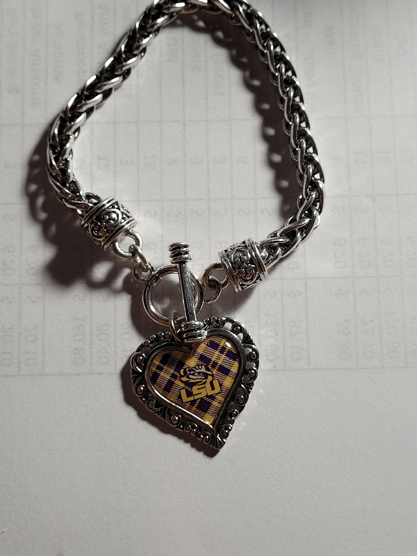 LSU Tigers Heart/Plaid Bracelet