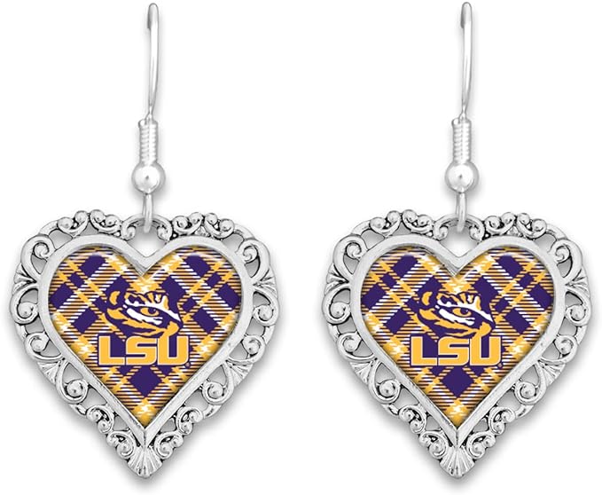 LSU Tigers Heart/Plaid Earrings