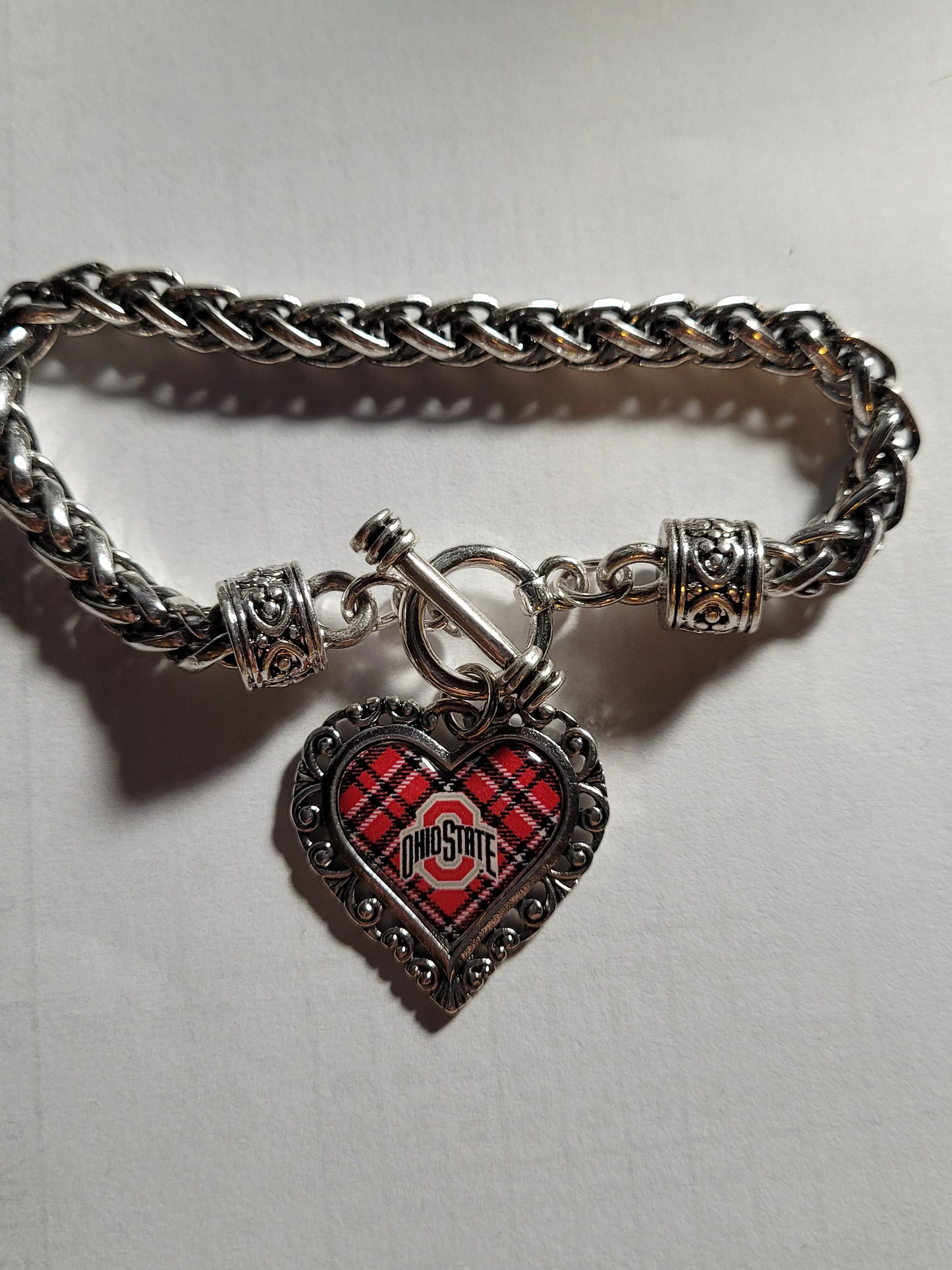 Ohio State University Heart/Plaid Bracelet