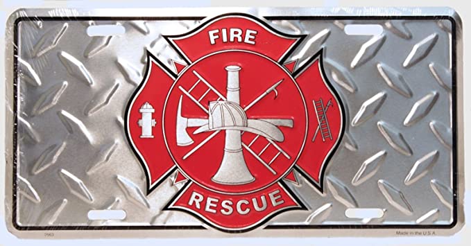 Fireman Diamond Cut Metal License Plate