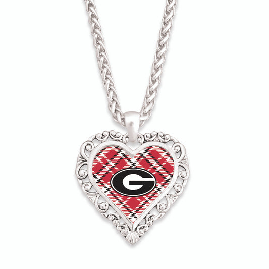Georgia Bulldogs Necklace- Plaid