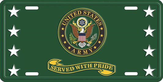 Served with Pride Army Green Metal License Plate