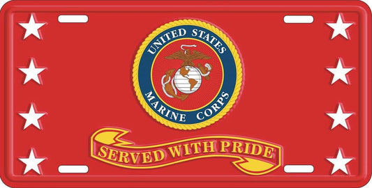 Served with Pride Marines Metal License Plate