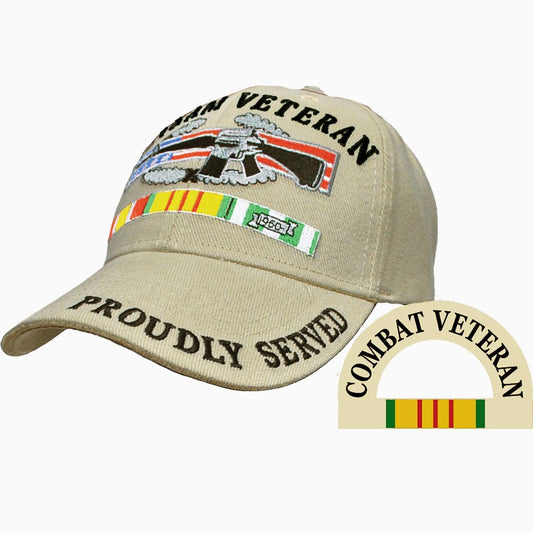 Vietnam Veteran w/ Service Ribbons, Khaki, Ball Cap
